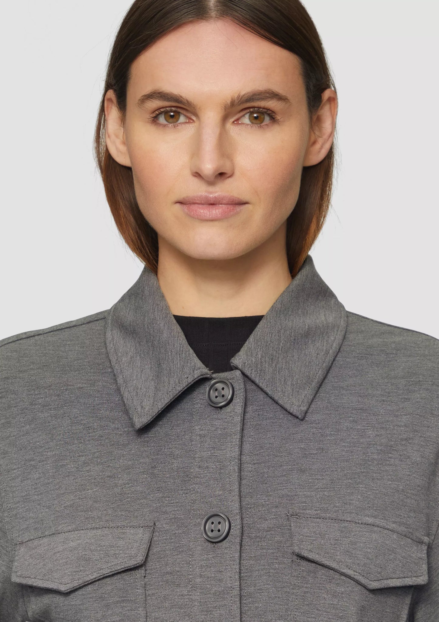 Mottled Interlock Jersey Light Jacket for Women - Casual Grey Button-Up