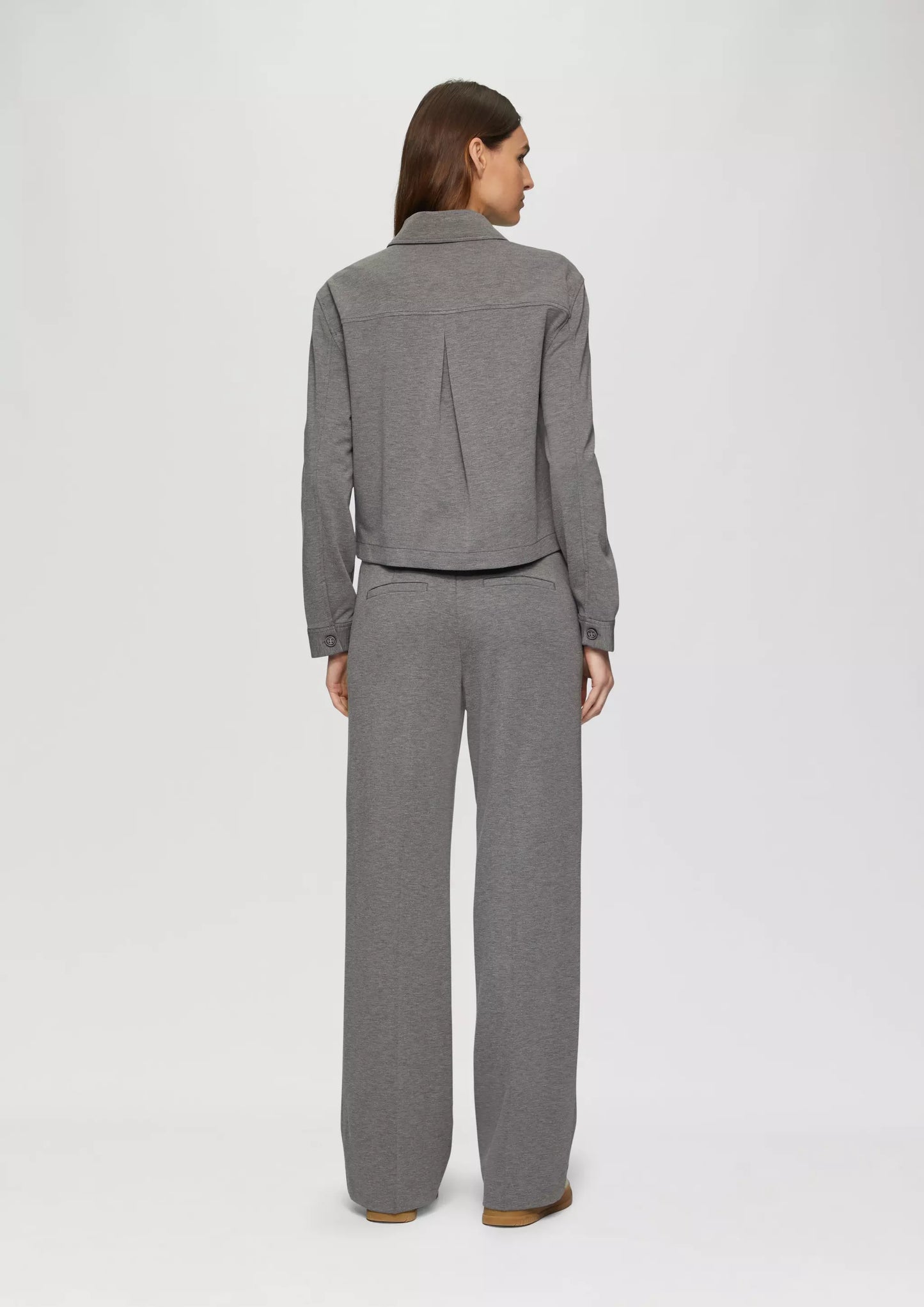 Mottled Interlock Jersey Light Jacket for Women - Casual Grey Button-Up