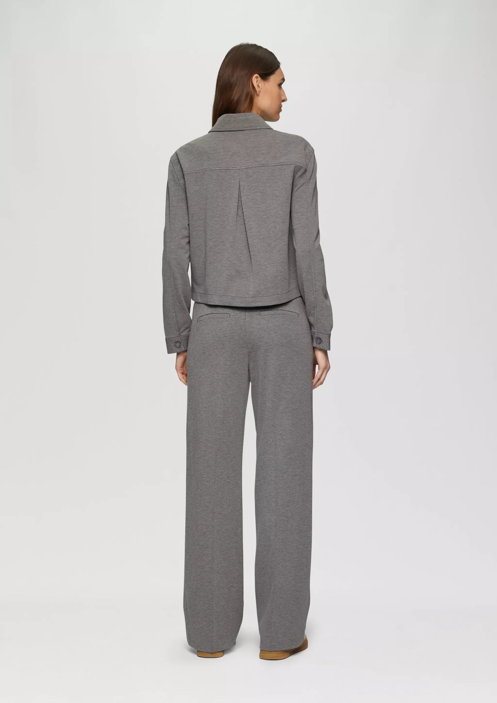 Mottled Interlock Jersey Light Jacket for Women - Casual Grey Button-Up