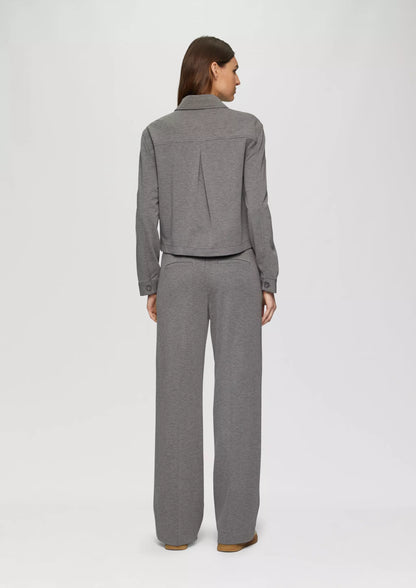 Mottled Interlock Jersey Light Jacket for Women - Casual Grey Button-Up