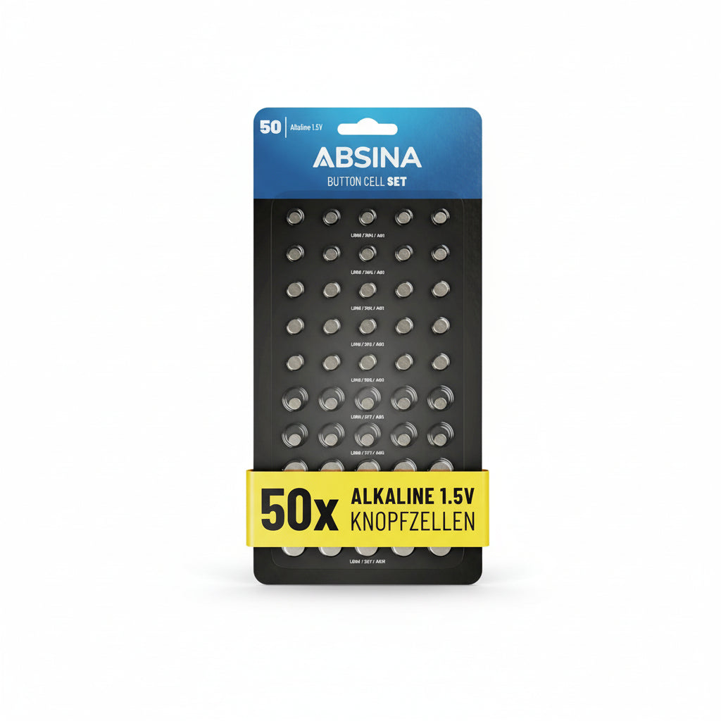 Absina 50-Pack 1.5V Alkaline Manganese Button Cell Battery Assortment Set