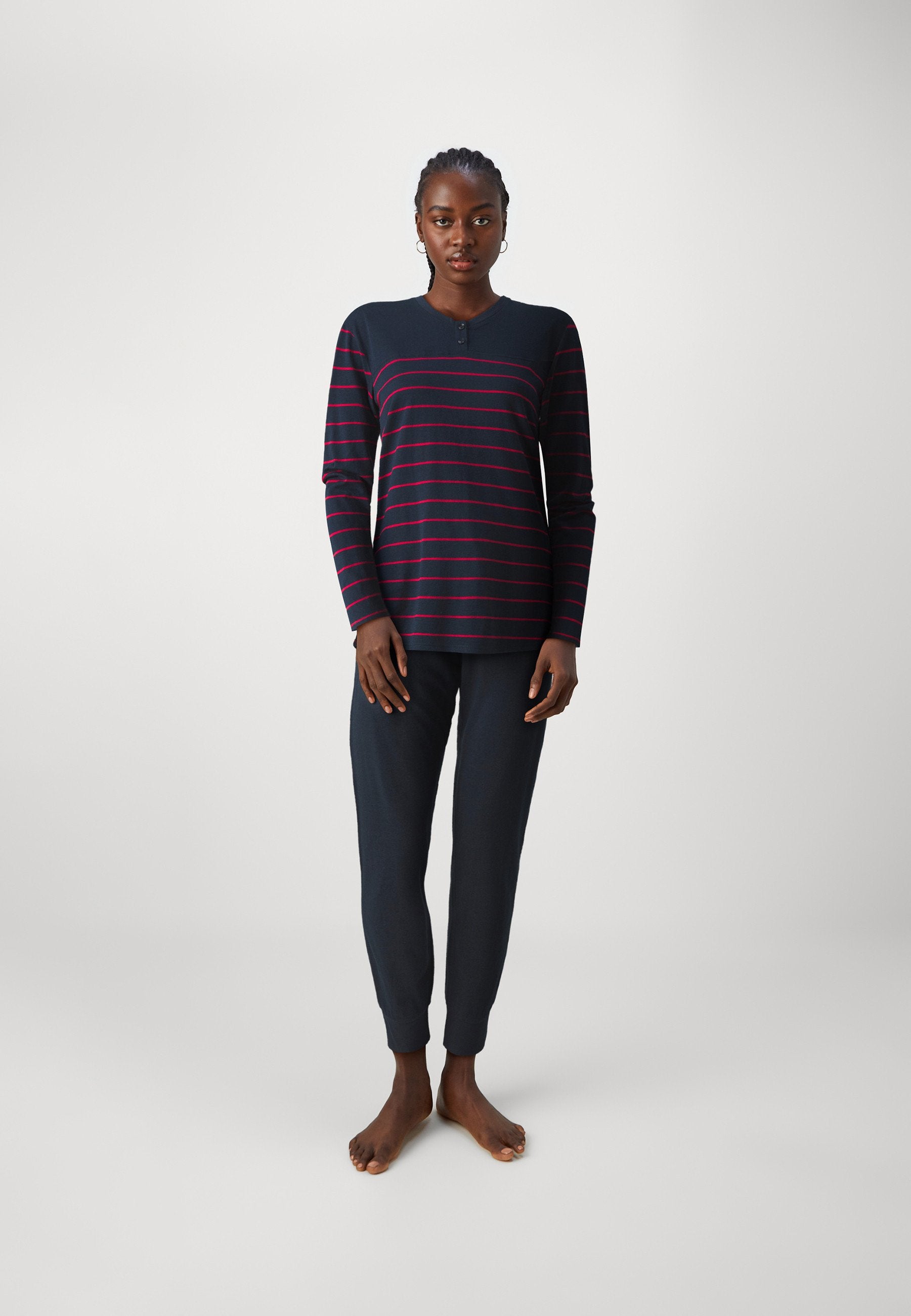 Schiesser Women's Striped Henley Long Pyjama Set - Soft Cotton Modal