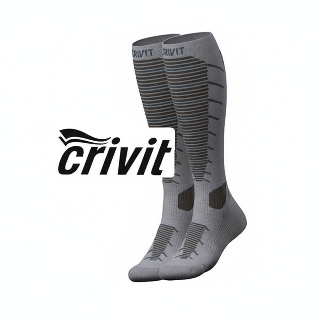 CRIVIT Wool Knee-High Socks grey with green strips