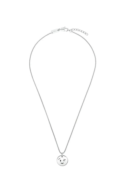 s.Oliver Reversible Smiley Face Silver Necklace, Polished Stainless Steel, 43cm Length - Gomix Brands Outlet