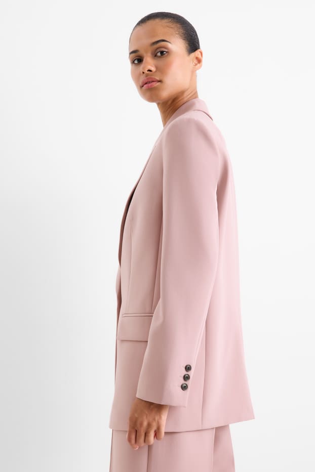 Elegant Women's Pink Relaxed Fit Long Blazer - Sustainable Woven Fabric