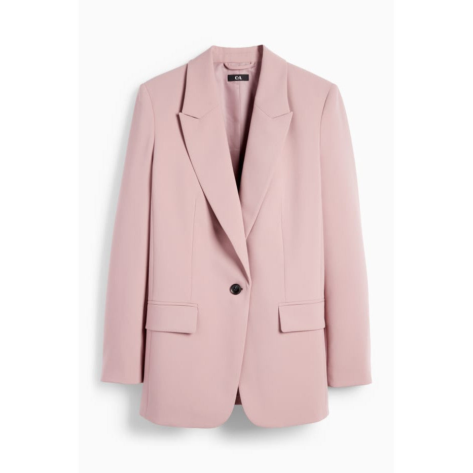 Elegant Women's Pink Relaxed Fit Long Blazer - Sustainable Woven Fabric