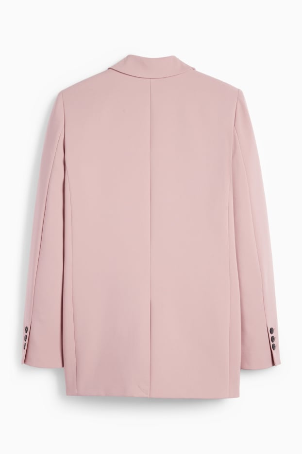 Elegant Women's Pink Relaxed Fit Long Blazer - Sustainable Woven Fabric