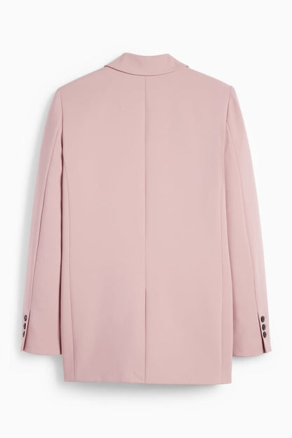 Elegant Women's Pink Relaxed Fit Long Blazer - Sustainable Woven Fabric