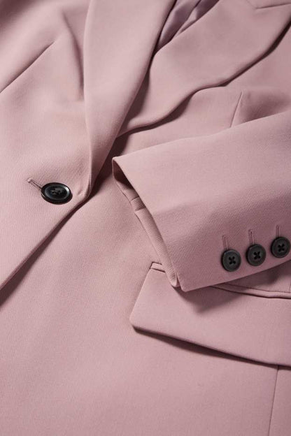 Elegant Women's Pink Relaxed Fit Long Blazer - Sustainable Woven Fabric
