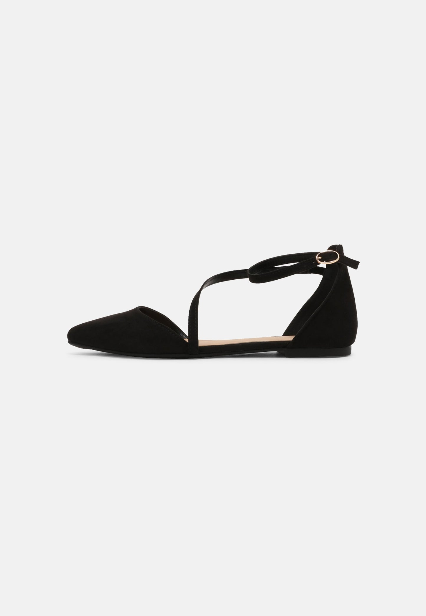 Chic Anna Field Wide Fit Black Ankle Strap Pointed Toe Ballet Flats