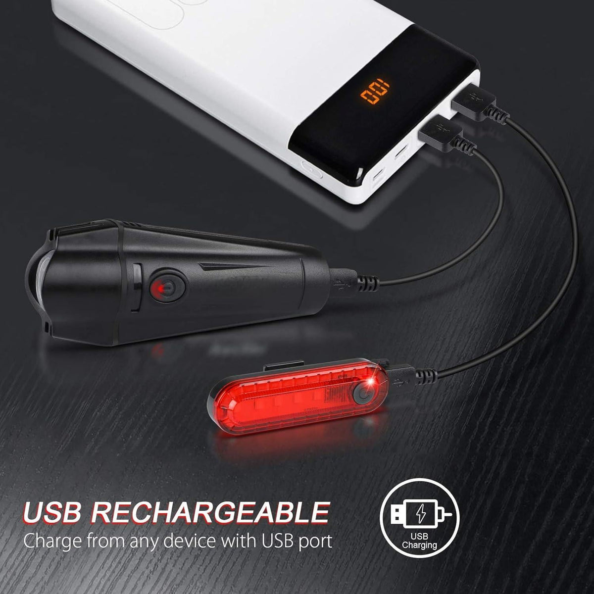 ECM USB Rechargeable Front and Tail Bike Light Set