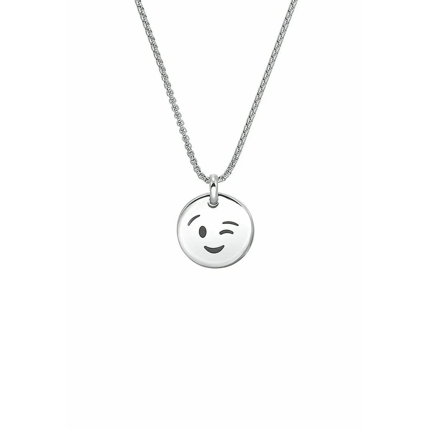 s.Oliver Reversible Smiley Face Silver Necklace, Polished Stainless Steel, 43cm Length - Gomix Brands Outlet
