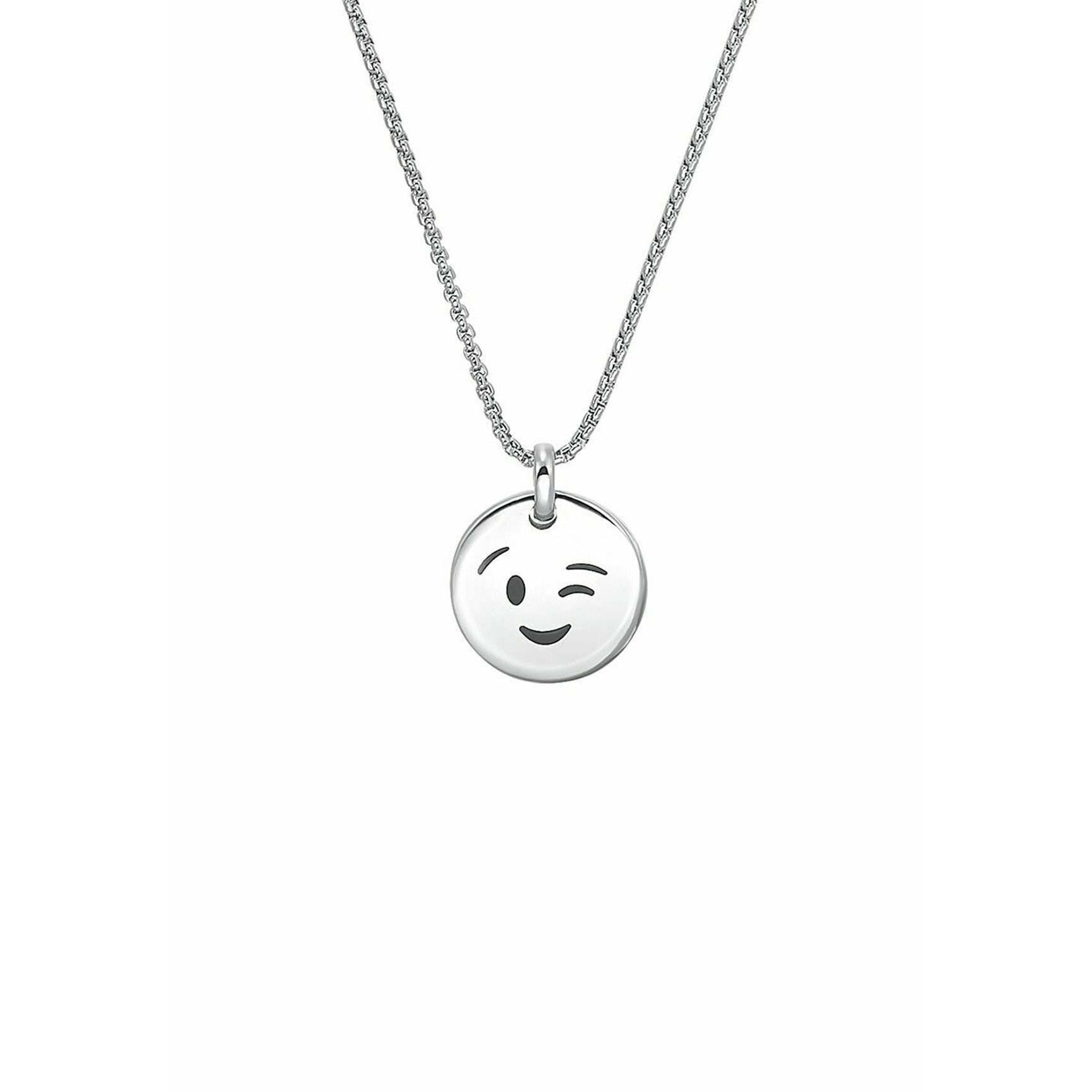 s.Oliver Kids' Reversible Smiley Face Silver Necklace, Polished Stainless Steel, 43cm Length
