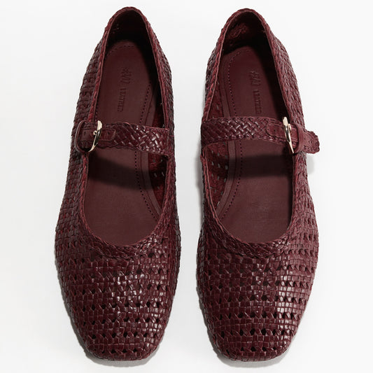 Elegant Burgundy Leather Mary Jane Flats for Women with Braided Design
