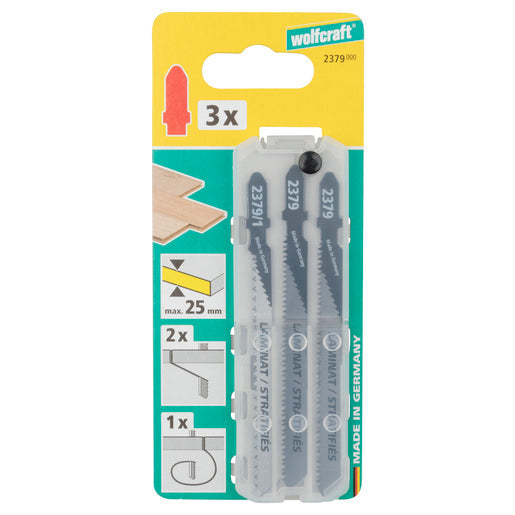 Wolfcraft 3-Piece HCS Jigsaw Blade Set with T-Shank for Wood