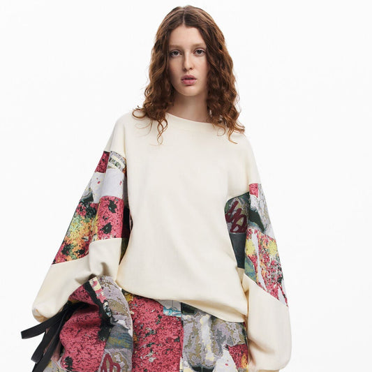 Desigual Women's Oversized Christian Lacroix Printed Sleeve Round Neck Sweatshirt