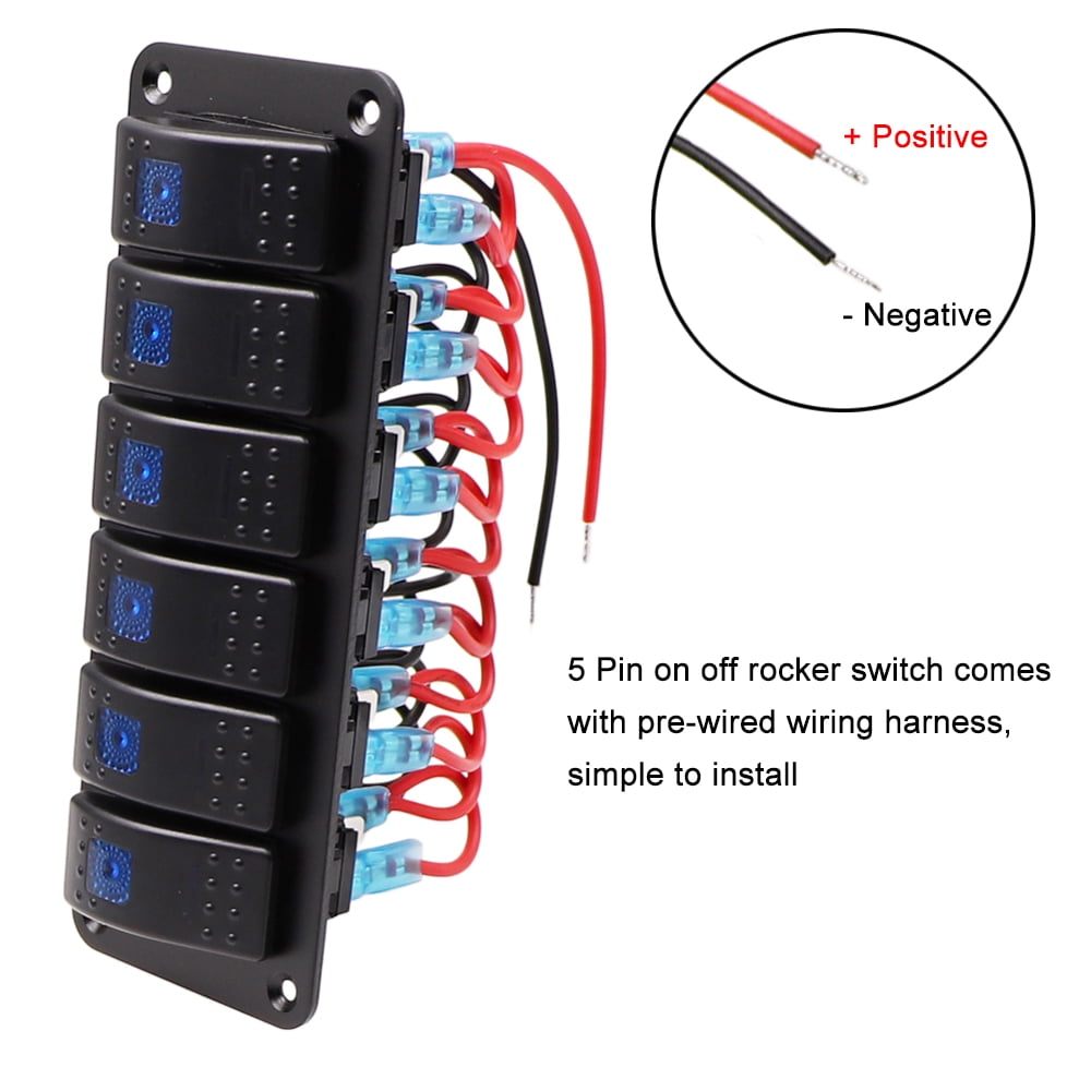 Geloo 6 Gang Rocker Switch Panel for 12V/24V Marine Car RV