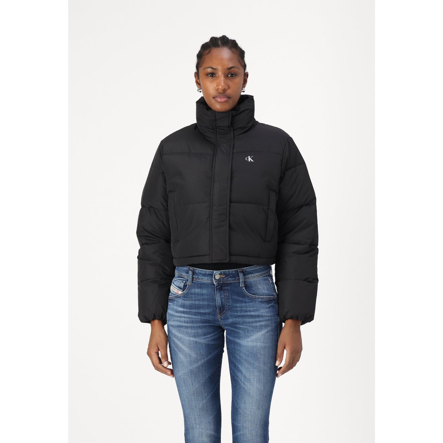 Calvin Klein Jeans Matte Cropped Puffer Winter Jacket - Stylish Black Warm Outerwear