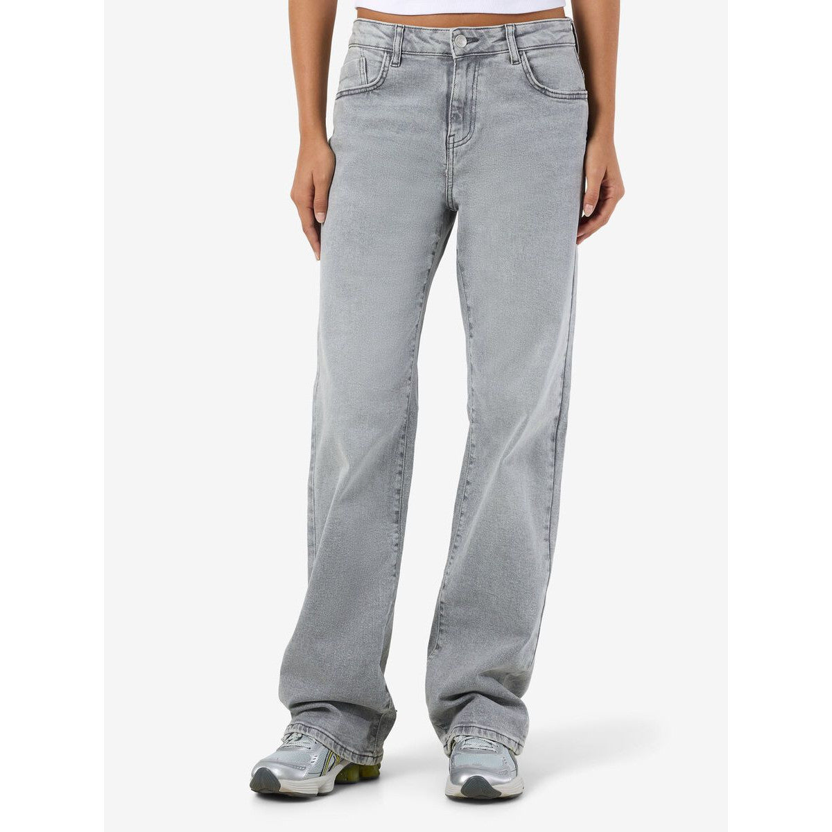 Noisy May Yolanda Mid-Waist Light Grey Straight Fit Jeans - Comfortable Denim