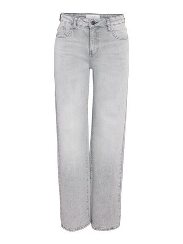 Noisy May Yolanda Mid-Waist Light Grey Straight Fit Jeans - Comfortable Denim