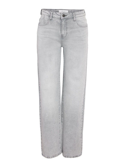 Noisy May Yolanda Mid-Waist Light Grey Straight Fit Jeans - Comfortable Denim
