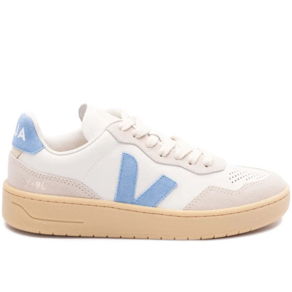VEJA V-90 White Leather Suede Low-Top Sneakers - Sustainable Eco-Friendly Design
