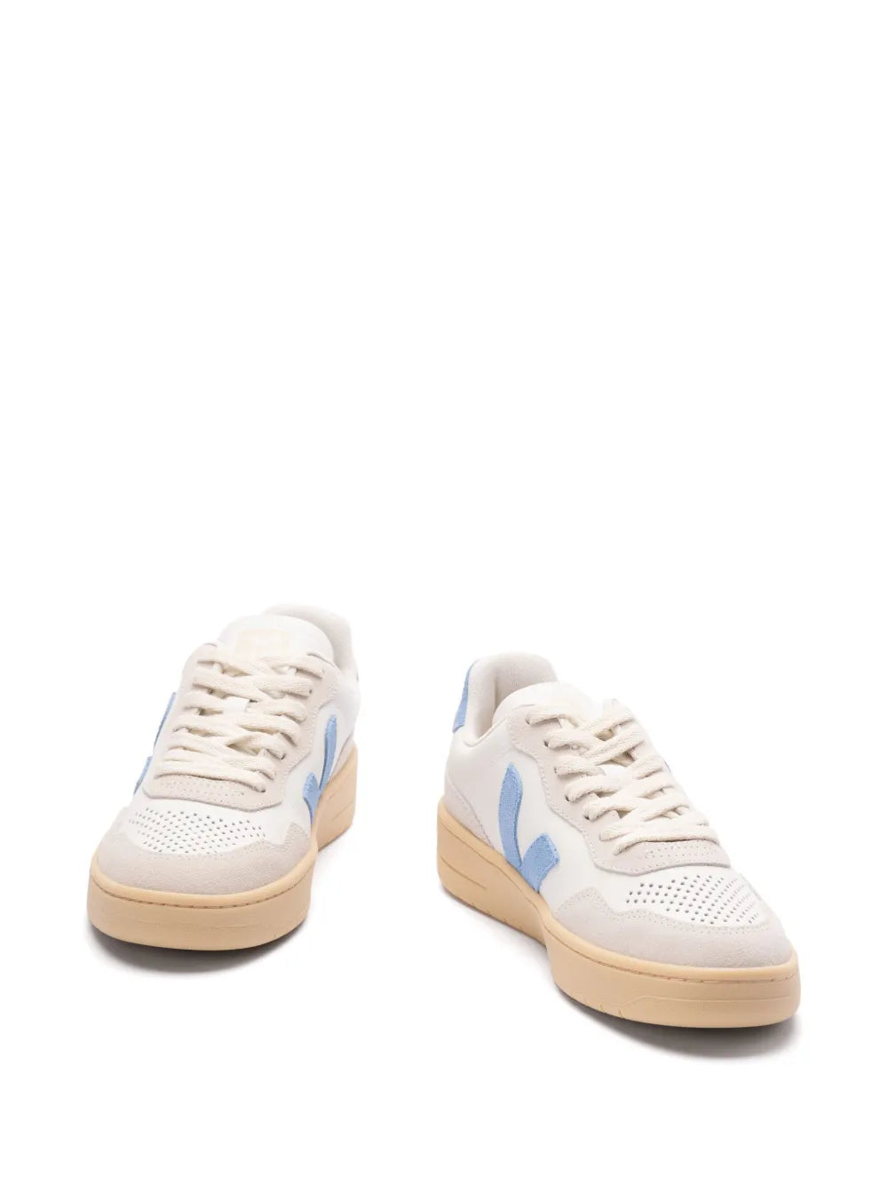 VEJA V-90 White Leather Suede Low-Top Sneakers - Sustainable Eco-Friendly Design