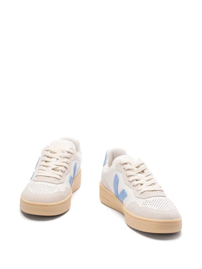 VEJA V-90 White Leather Suede Low-Top Sneakers - Sustainable Eco-Friendly Design