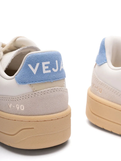 VEJA V-90 White Leather Suede Low-Top Sneakers - Sustainable Eco-Friendly Design