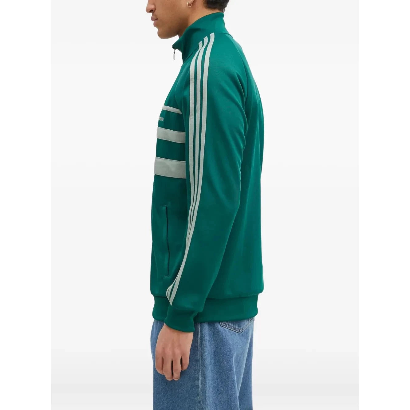 Adidas Men's Green Embroidered Logo Track Jacket with Striped Sleeves