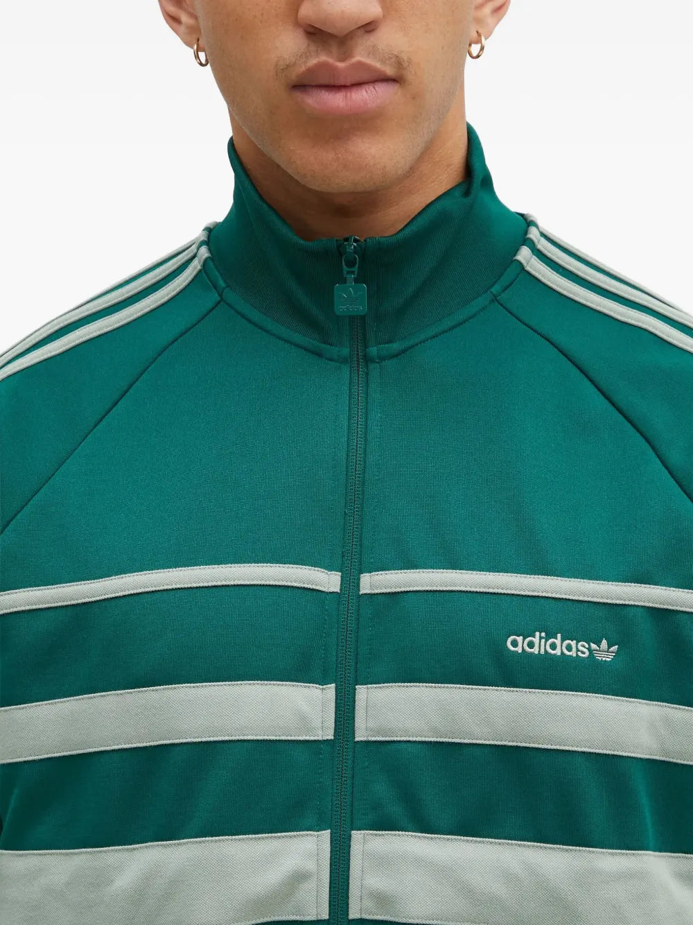Adidas Men's Green Embroidered Logo Track Jacket with Striped Sleeves