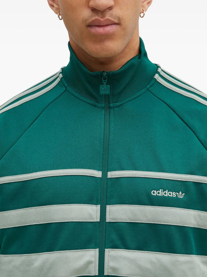 Adidas Men's Green Embroidered Logo Track Jacket with Striped Sleeves