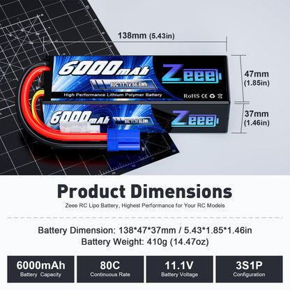 Zeee 3S 6000mAh 80C 11.1V LiPo Battery EC5