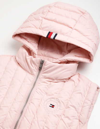 Tommy Hilfiger Women's Sustainable Hooded Quilted Down Vest, Whimsy Pink