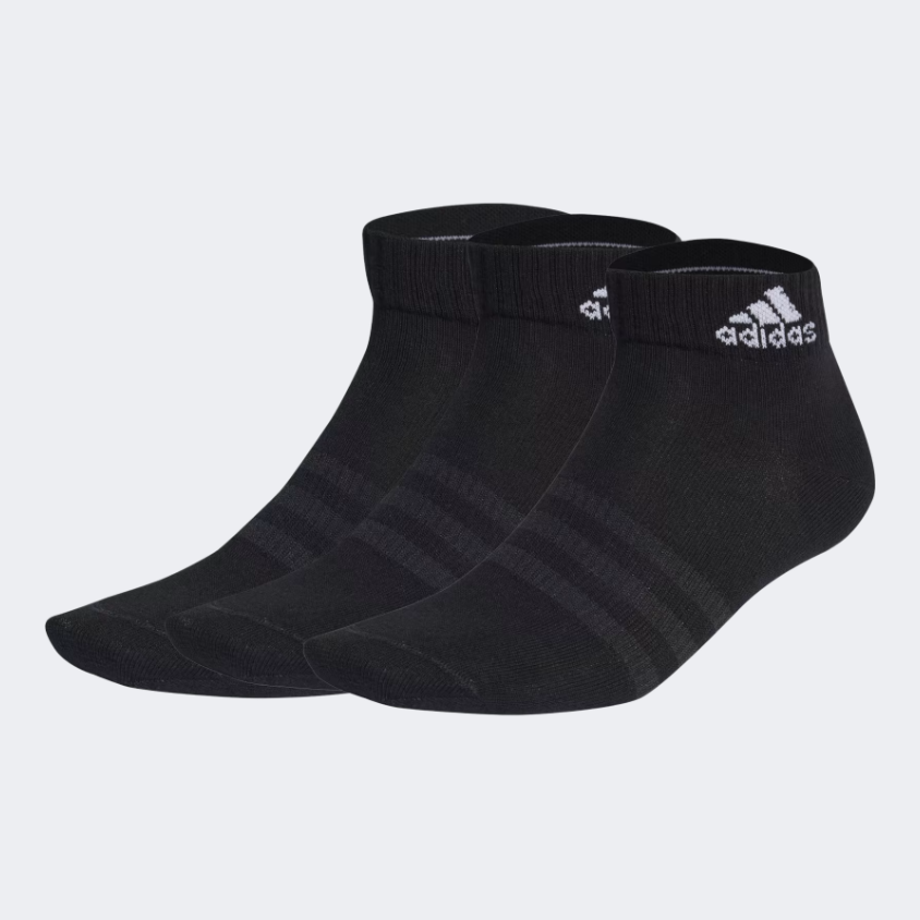 Adidas Thin & Light Ankle Socks – 3‑Pair Pack, Black/White, Unisex