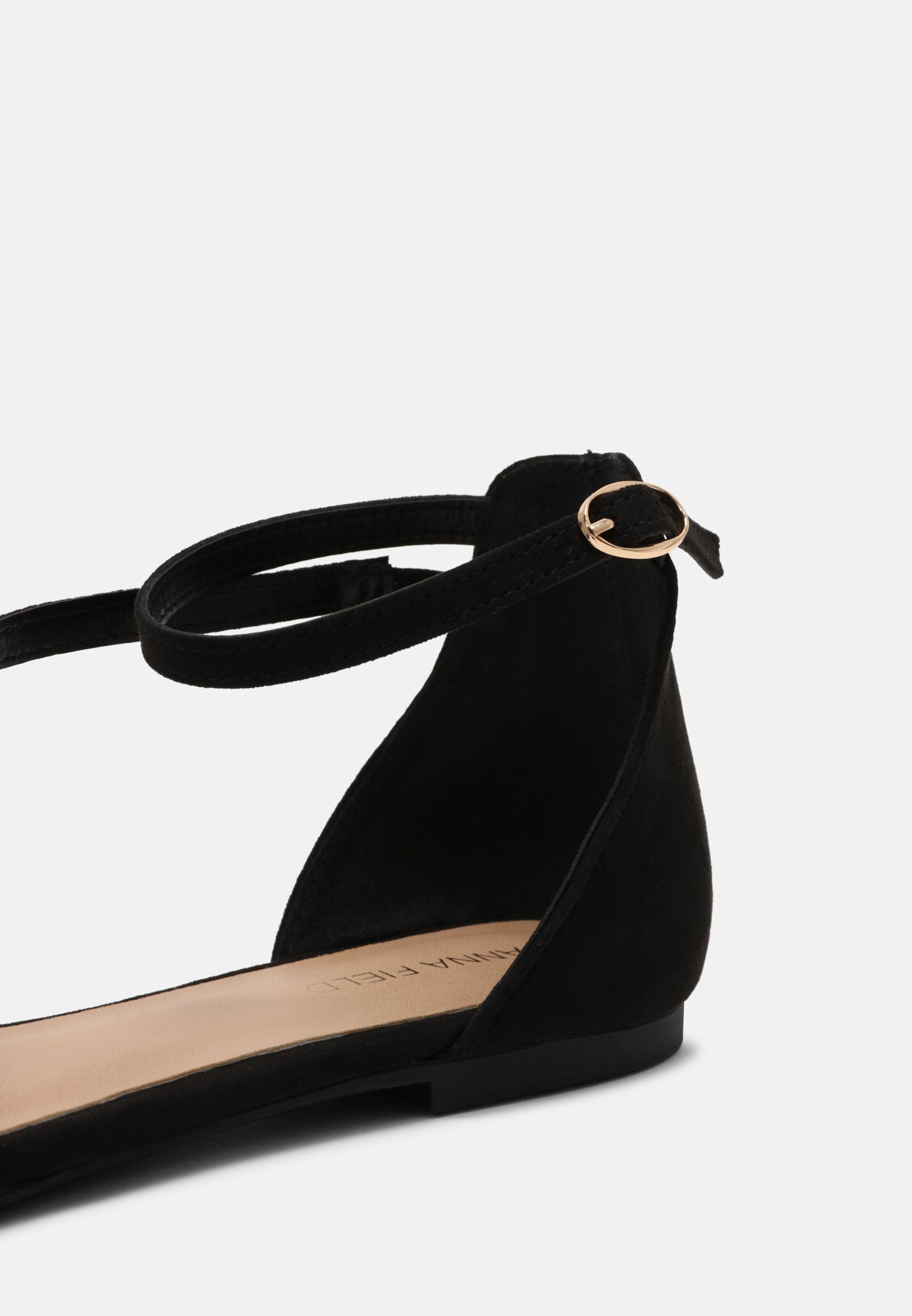 Chic Anna Field Wide Fit Black Ankle Strap Pointed Toe Ballet Flats
