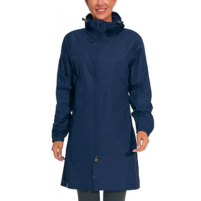 Mapamyumco Women's Ultra-Light Packable Waterproof Long Hooded Raincoat with Pockets