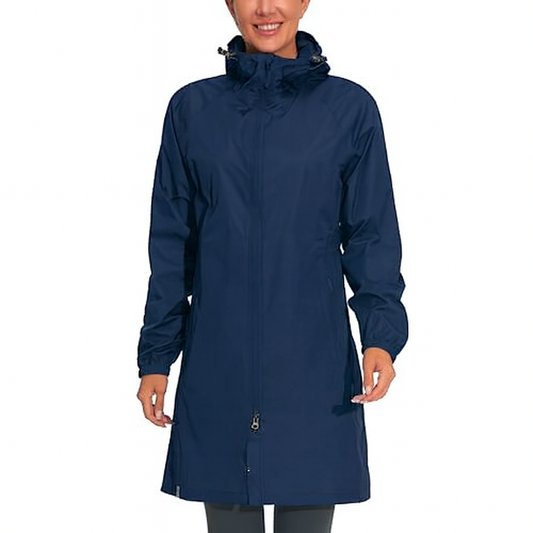 Mapamyumco Women's Ultra-Light Packable Waterproof Long Hooded Raincoat with Pockets