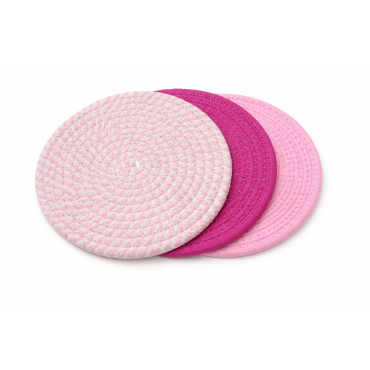 Set of 3 Pot Coasters, Cotton Thread Weaving Mat