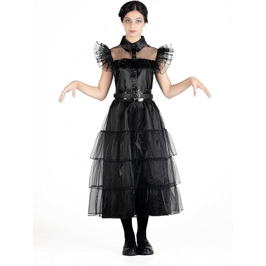 CIAO Wednesday Addams Nevermore Dress Costume for Girls, Size Small