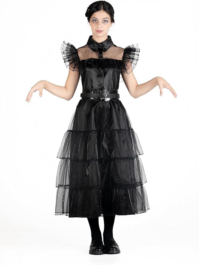 CIAO Wednesday Addams Nevermore Dress Costume for Girls, Size Small