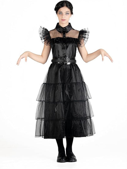 CIAO Wednesday Addams Nevermore Dress Costume for Girls, Size Small