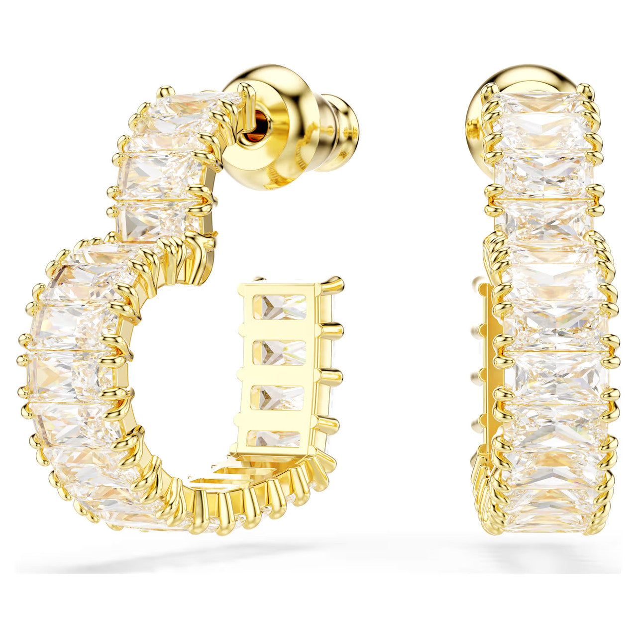 Elegant Swarovski Matrix Small Heart Hoop Earrings, Baguette White Gold-Tone Plated