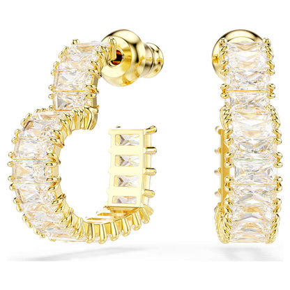Elegant Swarovski Matrix Small Heart Hoop Earrings, Baguette White Gold-Tone Plated