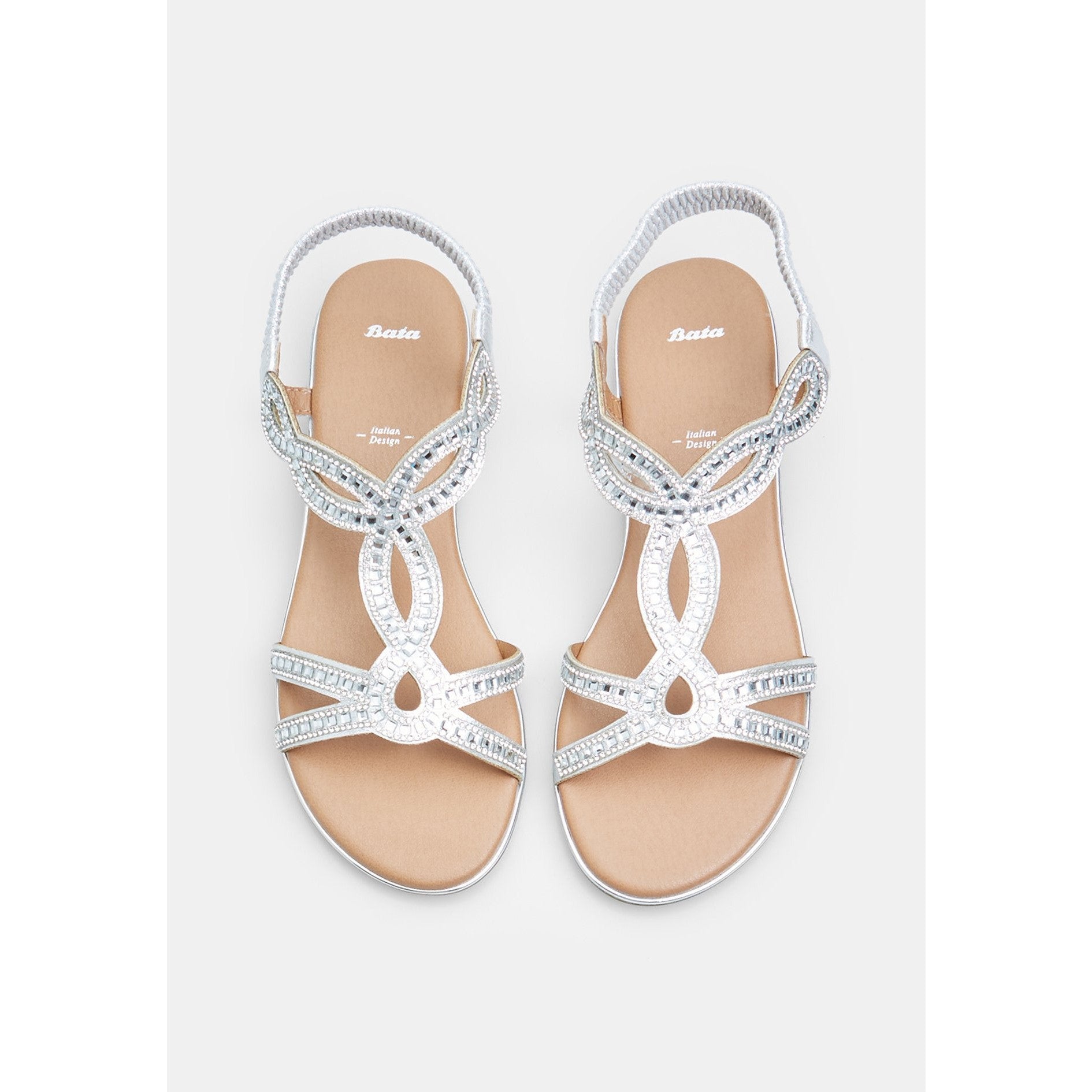 Bata Women's Silver Rhinestone T-Bar Flat Sandals: Sparkle, Style, Comfort