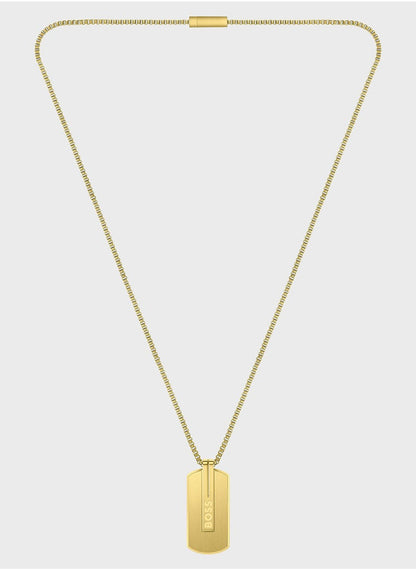 Elegant Luxury Gold-Plated BOSS Men's Statement Dogtag Necklace Accessory