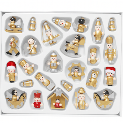LIVARNO Home 26-Piece Gold Christmas Tree Ornaments Set, Classic Wooden Figures