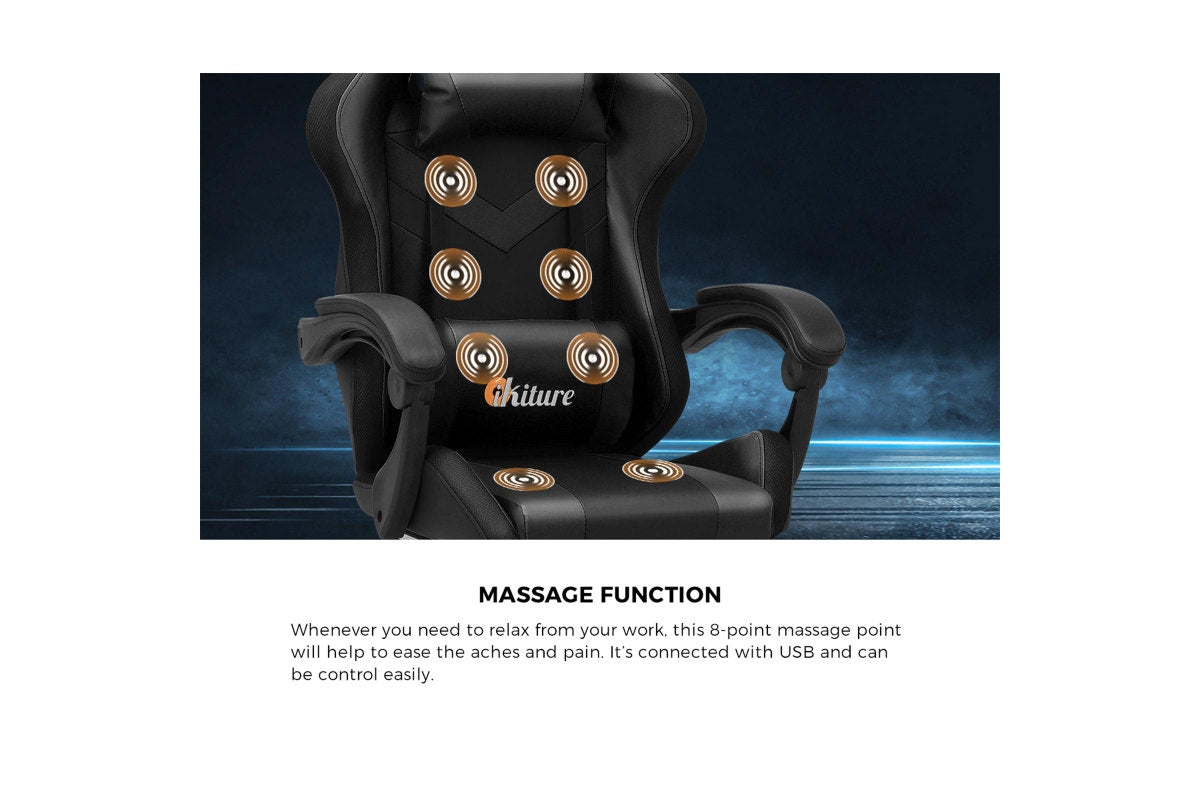 Oikiture RGB LED Gaming Massage Chair with 8-Point Support