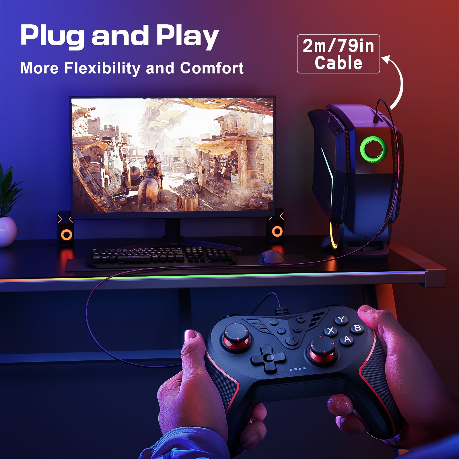 CHEREEKI T43 Wired PC Controller with 2 Mapping Buttons Multicolor