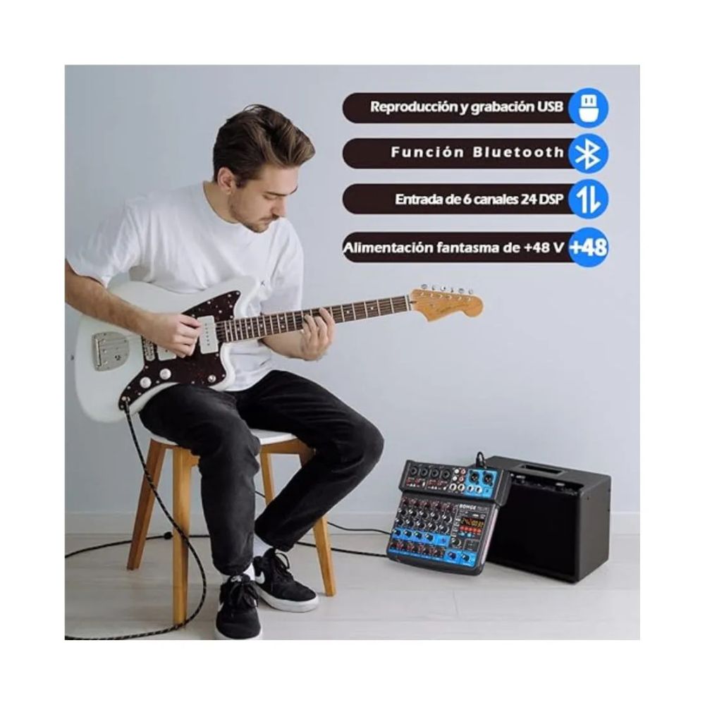 BOMGE 6 Channel Audio Mixer with USB Bluetooth Phantom Power
